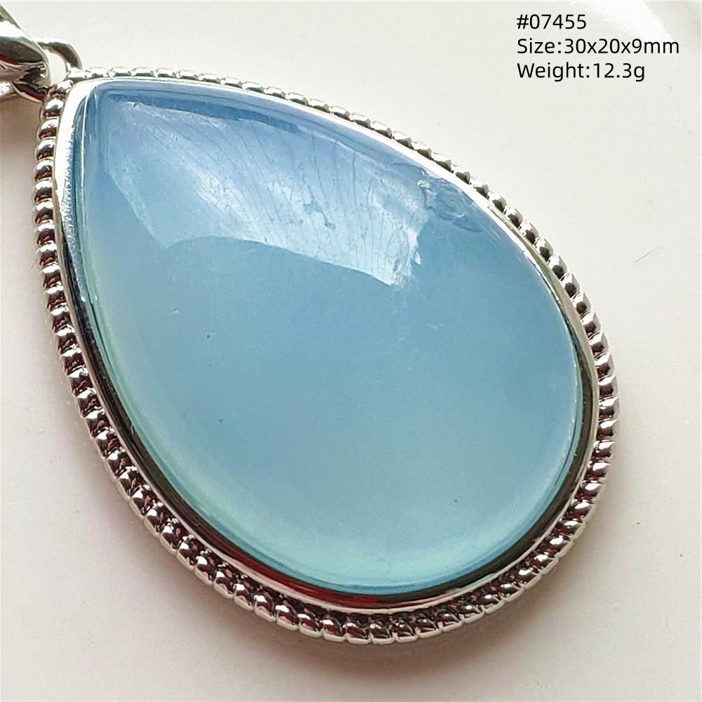 Natural Blue Aquamarine Oval Pendant Jewelry For Women Men Dark Aquamarine Necklace Fashion Brazil AAAAAA