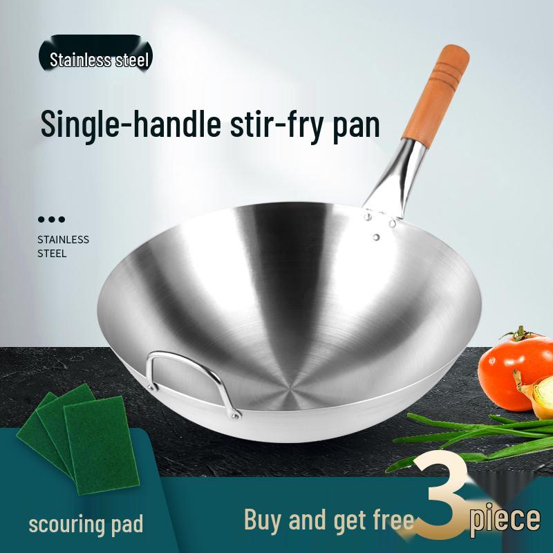 28cm Lightweight Stainless Steel Chef Wok for Home & Commercial Use