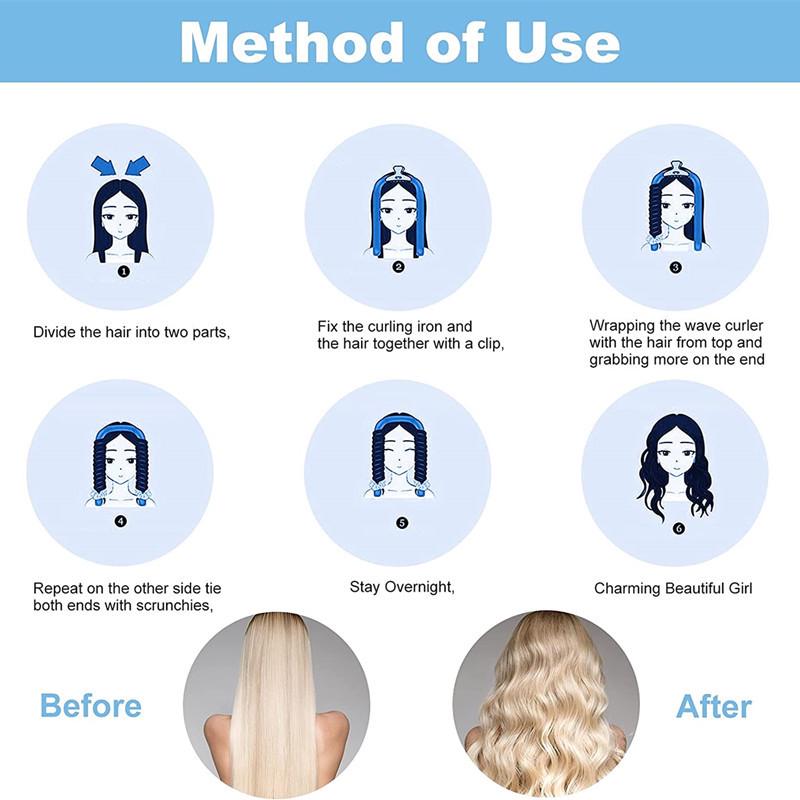 Zestaw piankowy do kręcenia loków bez użycia ciepła: Ulubieniec Europy i Ameryki – zestaw do włosów Big Wave, przyjazny dla snu, 4 elementy