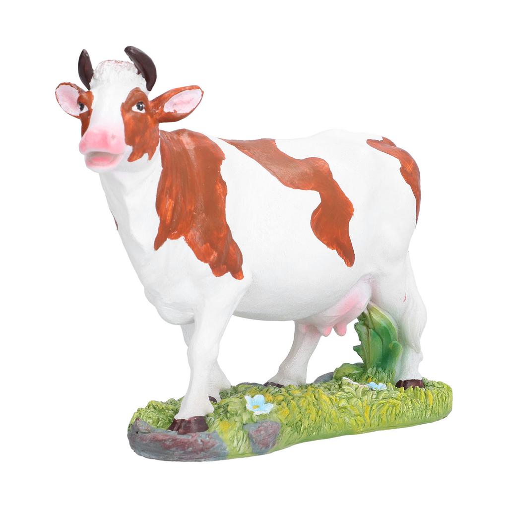 Statuine di Mucca Modello di Mucca Marrone e Bianca Ornamento Scultura di Animale Resina Artigianato per Casa Rialza la Testa