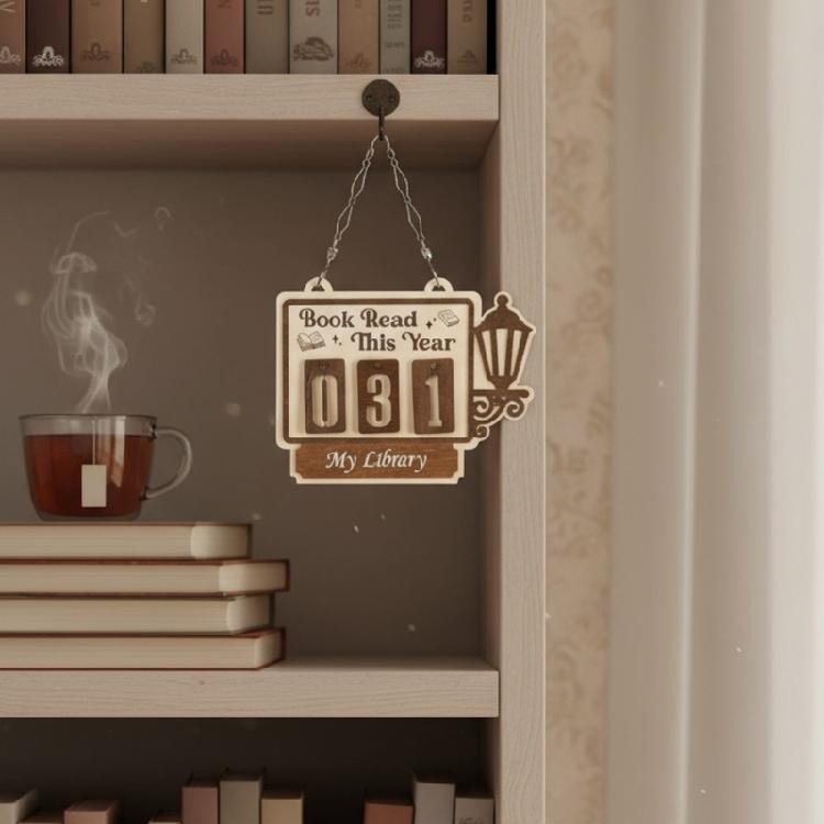 Bibliothek Wanddekoration Holz Bücherregal Lesefortschrittszähler Buchliebhaber Hängendes Holzschild Home Office Klassenzimmer Dekorationen