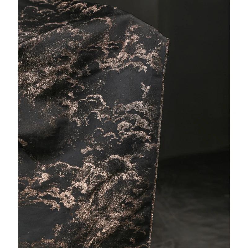 Jacquard Chinese Style Xiangyun Black Gold Moire Cloth Retro Gilt Chinese Horse Skirt Coat Clothing Designer Fabric