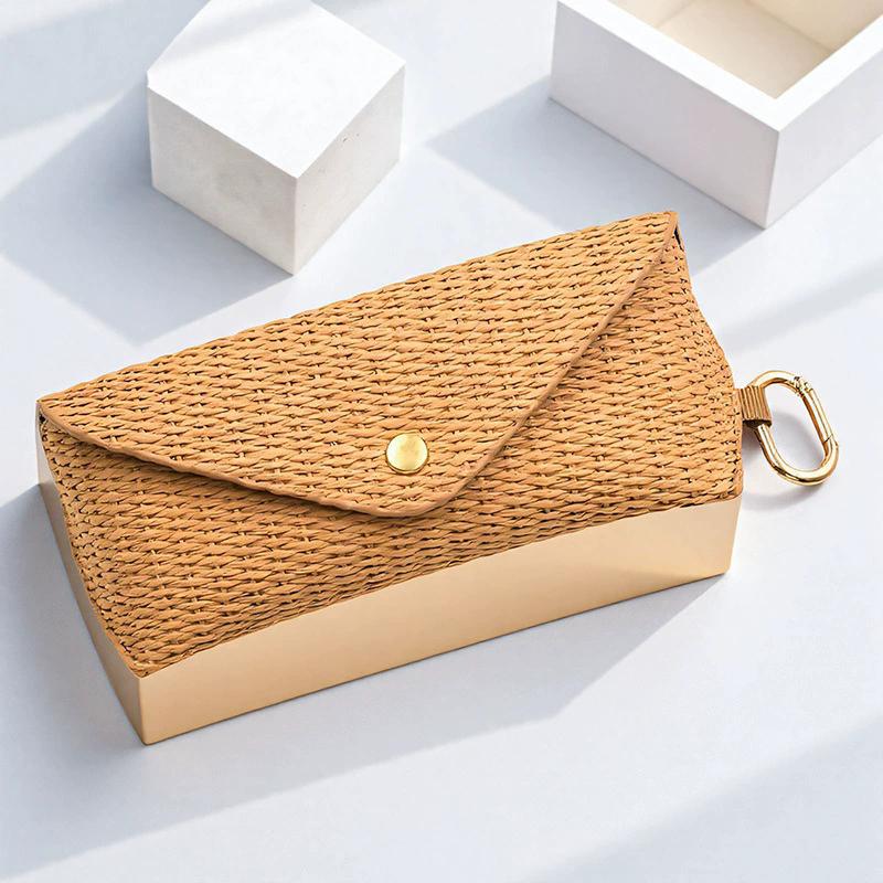 1Pc Chic Straw Eyeglass Case with Hook Casual Soft Protective Sunglasses Storage Box Glasses Pouch for Women Men Travel Daily Use & Gift