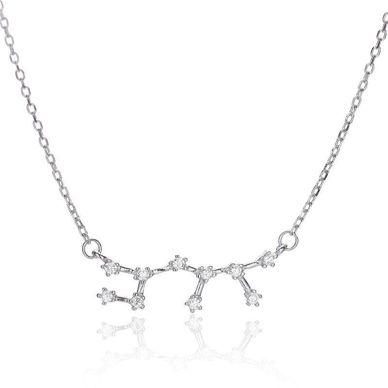 Korean-Style S925 Sterling Silver Inlaid Diamond Zodiac Pendant Necklace for Women