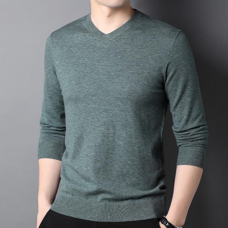 Hengyuanxiang Men's V-Neck Thick Wool Blend Pullover Sweater
