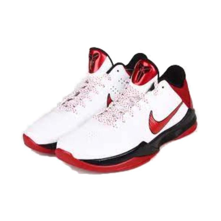 Nike Zoom Kobe 5 Comfortable Abrasion Resistant Breathable Low top Basketball Shoes Unisex White Red 386430-161