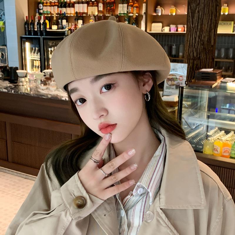 Black Beret Women Spring and Autumn Ins Internet Celebrity Painter Hat Women Summer Face Small Octagonal Hat Big Head Circumference