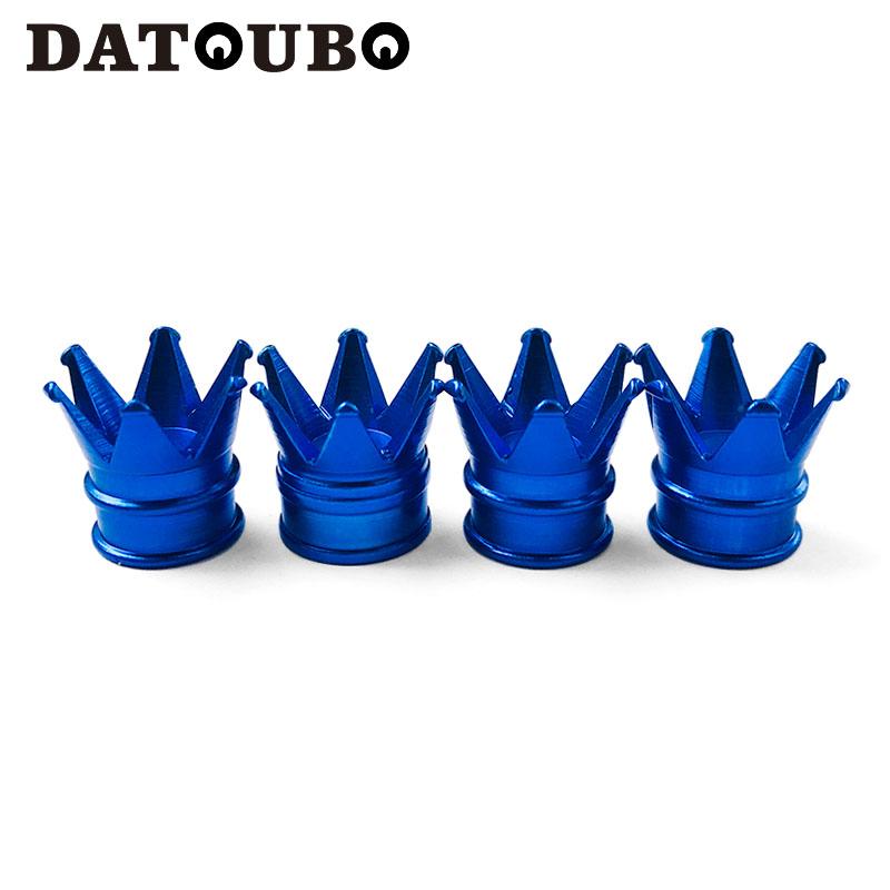 DATOUBO 4pcs New Arrive Colorful Aluminum Crown Car Tire Valve Stem Caps Tyre Air Dust Caps Truck Bicycle Wheel car valve cap 4 pcs of Blue