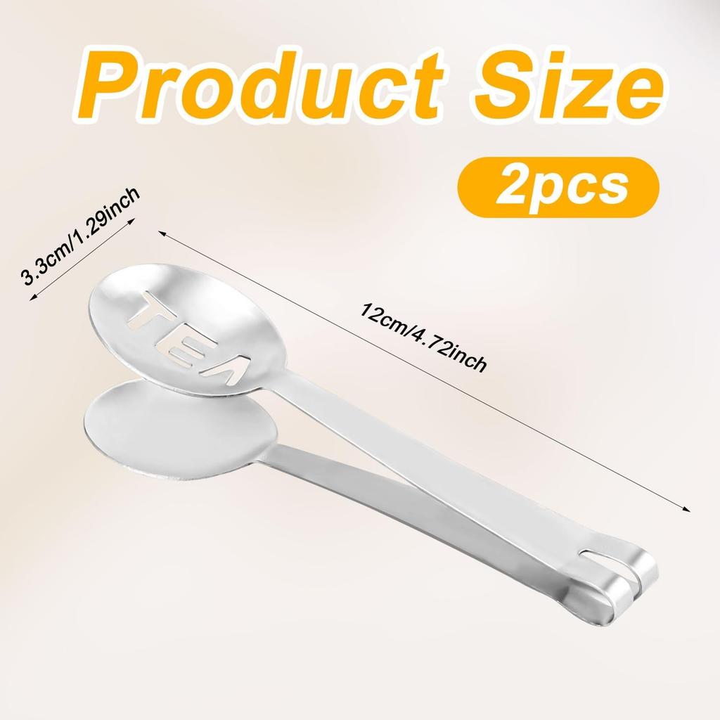 2pcs Tea Bag Squeezer, Stainless Steel Tea Spoon for Loose Tea Ice Sugar Cubes Tea Spoon Tea Strainers Tea Tongs Clip on Strainer Tea Accessories for