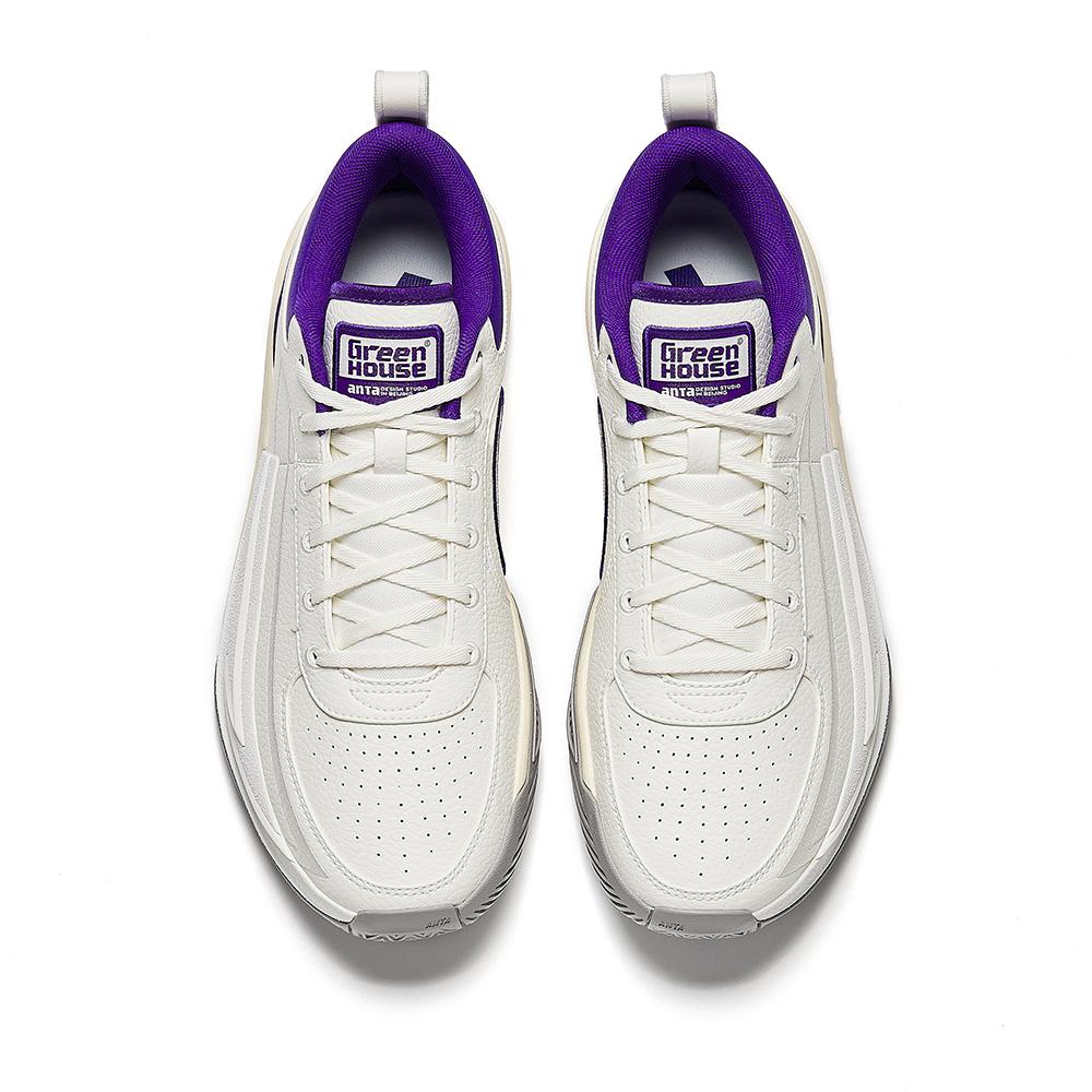 New Anta Fengmang 1 Cushioning Anti Slip And Wear Resistant Low Top Nitrogen Technology Basketball Shoes Men's White Purple 912521106S-2