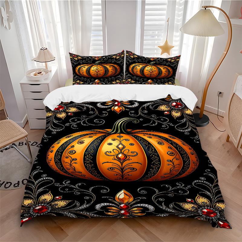 

3pc Gothic Pumpkin Cover Set - 1 Quilt Cover + 2 Pillowcases, All Seasons Bedroom Setting, Perfect for Home042 135x200cm