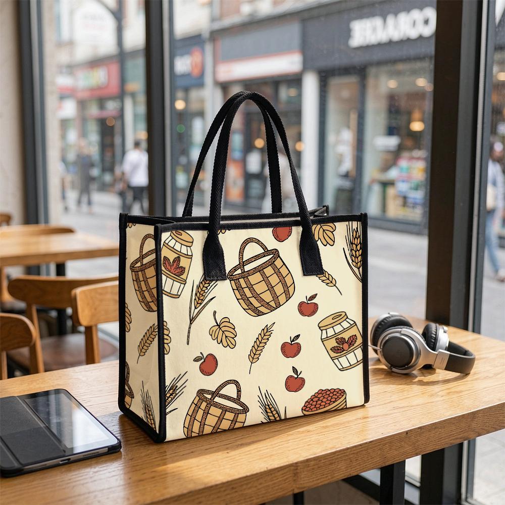 Autumn Harvest Print Canvas Daily Tote Bag Casual Grocery Shopping Handbag
