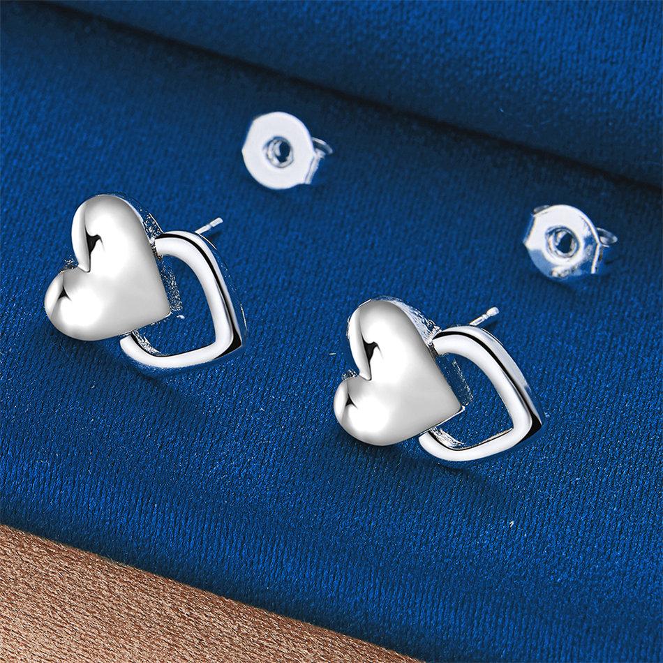 925 Sterling Silver Luxury Exquisite Double Heart Stud Earrings for Women Fashion Wedding Charm Gift Party Jewelry