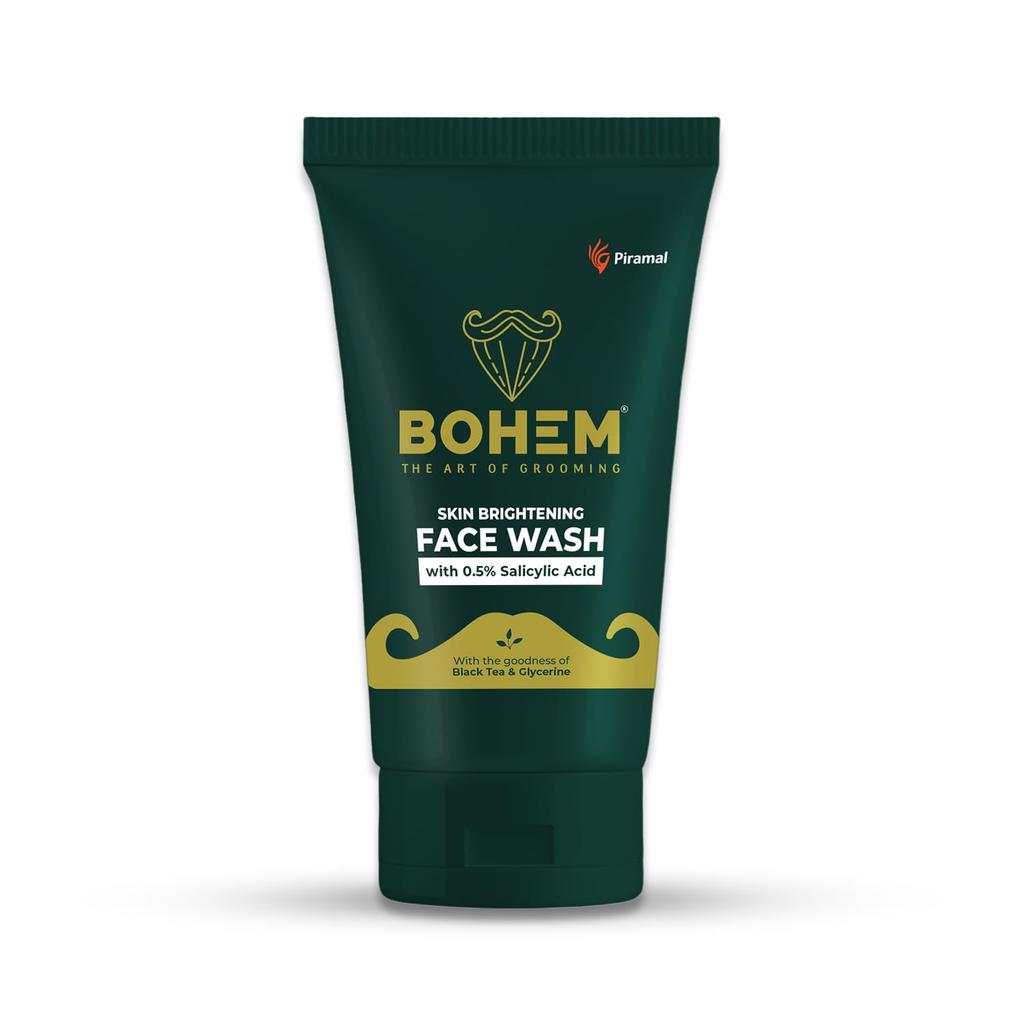 BOHEM Skin Brightening Face Wash for Men 100ml Pack of 1 Anti Acne Glowing Skin Cleanser Black Tea Extract & Glycerine