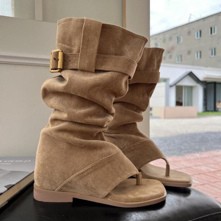 

Sheepskin spring and summer new toe flip-flops cool boots pants hot girls western pile cowboy boots sandals women s tide 35