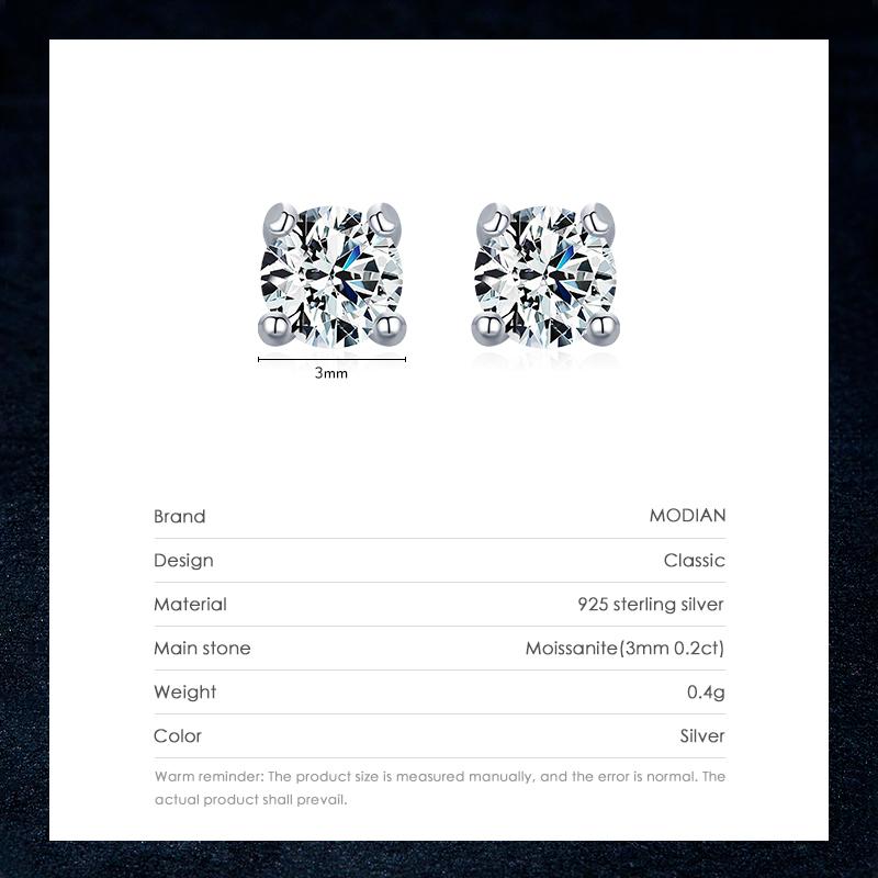 Modian Moissanite Ädelsten Klar D Färg 925 Sterling Silver Små Tiny Bländande Stud Örhängen För Kvinnor Bröllop Fina Smycken