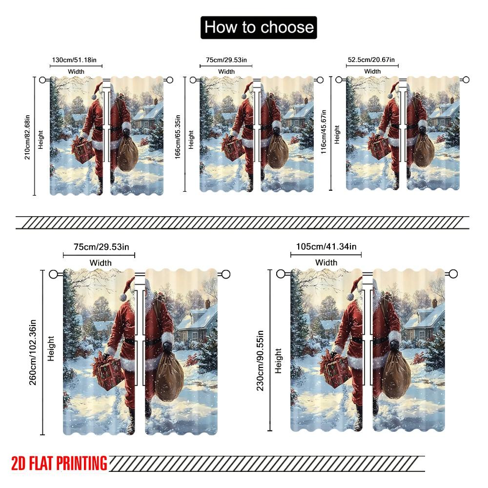 2pcs,2D plane printing Creative Curtains Santa Claus Walking Snowy Woods Gift (2) Versatile 100% Polyester (without rod)