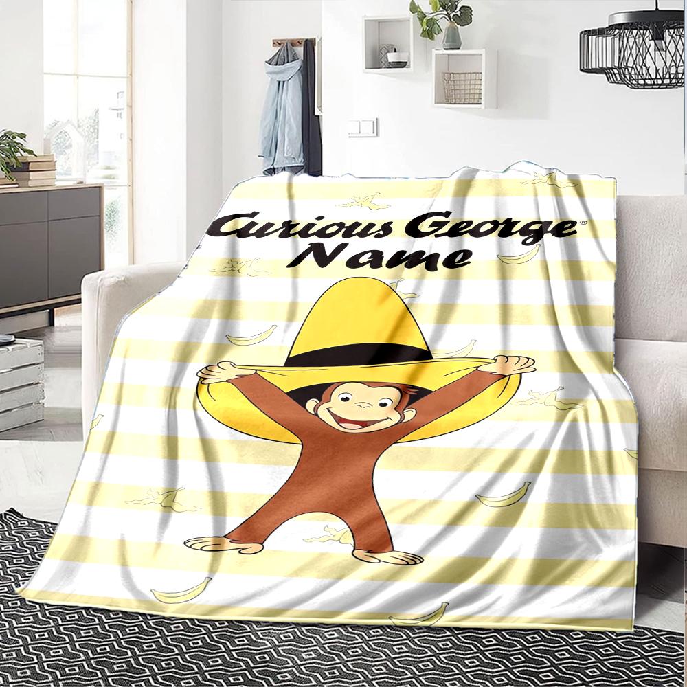 Custom Name Curious George Theme Printed Blanket - Perfect for Couch, Bed, Travel & Outdoor Use | Machine Washable, Cozy & Durable.
