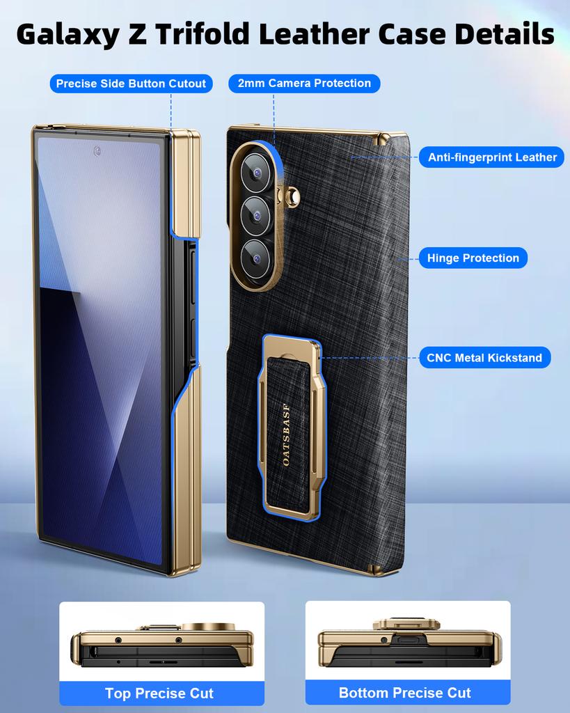 Strap Stand Case for Samsung Galaxy Z TriFold Leather Case with 360°Rotate Metal Kickstand Shockproof Protector Phone Cover