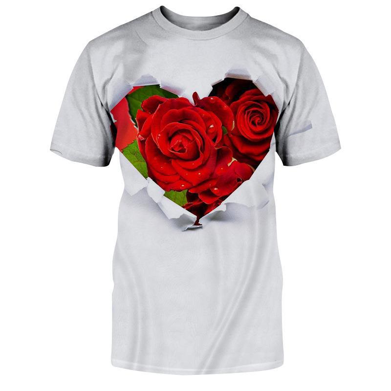 Summer New Love 3D Printed Men's and Women's Short Sleeves Loose and Slim Half Sleeve Shirt