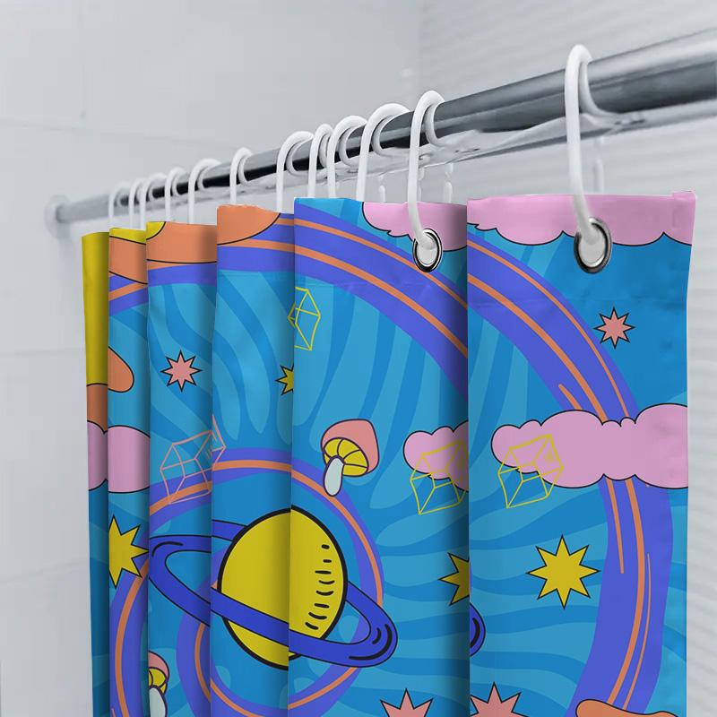Space-Themed Shower Curtain With Vibrant Colors Perfect For Kids Or Adults!