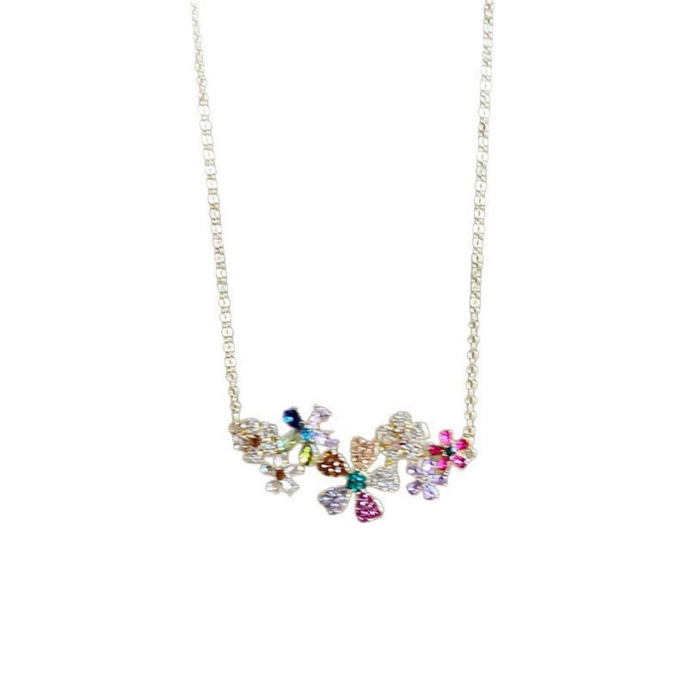 New Geometry Colored Zircon Flower Women's Necklace Earrings Trendy Fashion Sweet Luxury Clavicle Chain Premium Jewelry Gift