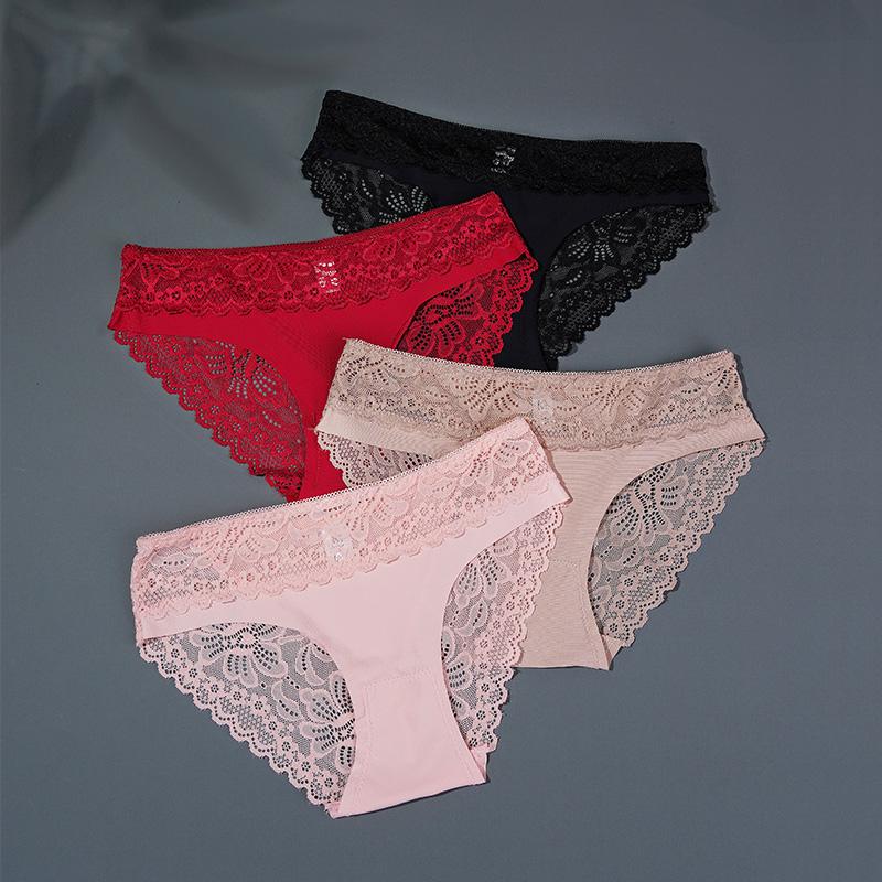 Sexy Panties Women Lace Low-waist Briefs Female Comfortable Underwear Floral Solid Lingerie Underpants M-XL Girls Panty