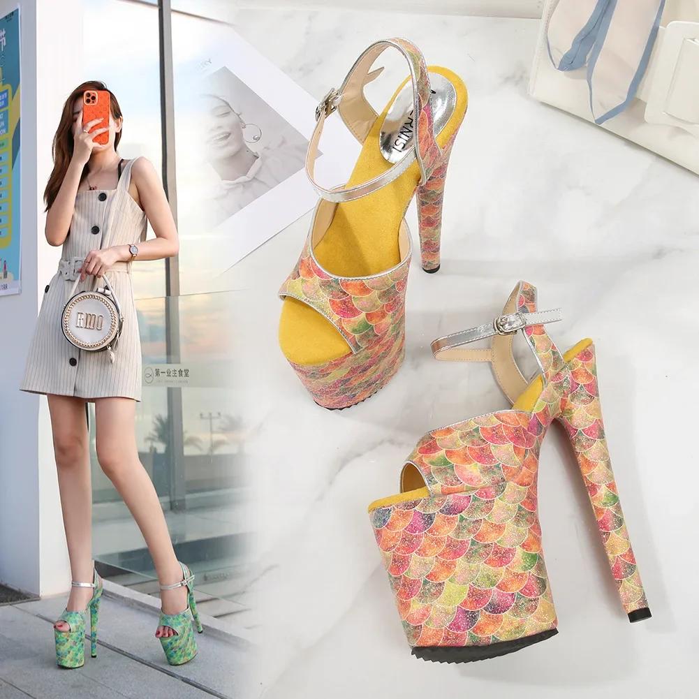 Fashion Roman Hollow Black Patent Leather Stripper 20CM Women's Sandals Shallow Summer High Heeled Shoes Office Lady Work Sexy Elegant