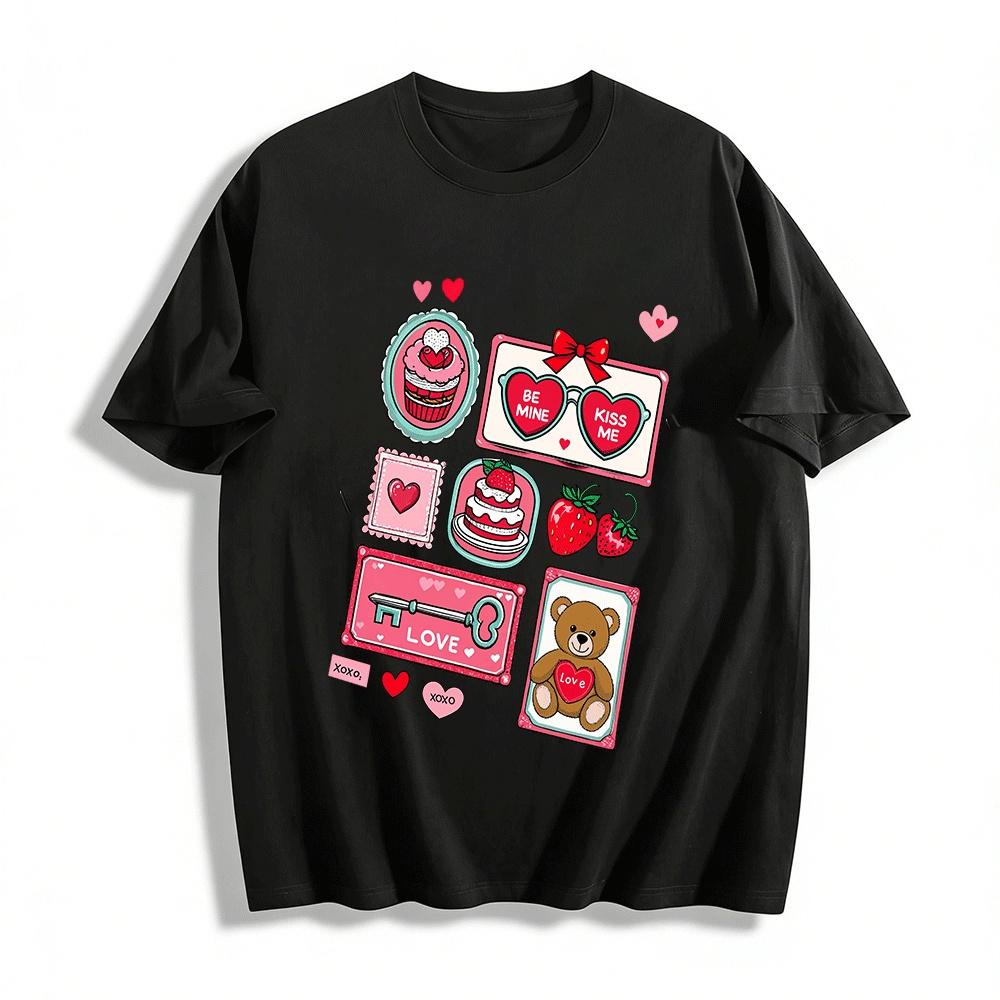Valentine s Day Love Dessert Bear Print Casual Top Pure cotton T-shirt XXS