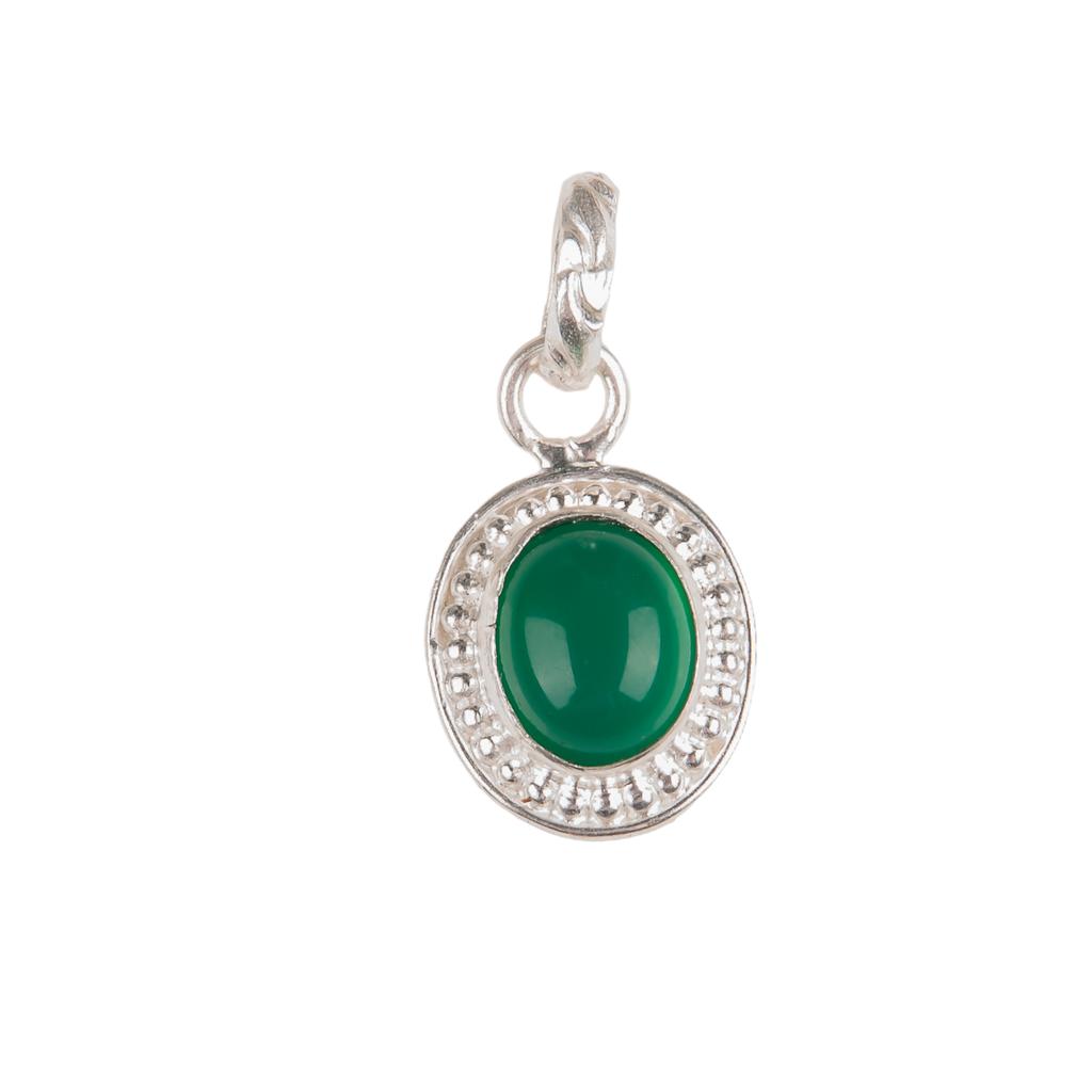 Green Onyx Cab Gemstone 925 Sterling Silver Handcrafted Jewelry Pendant 1.20" PP-7-32