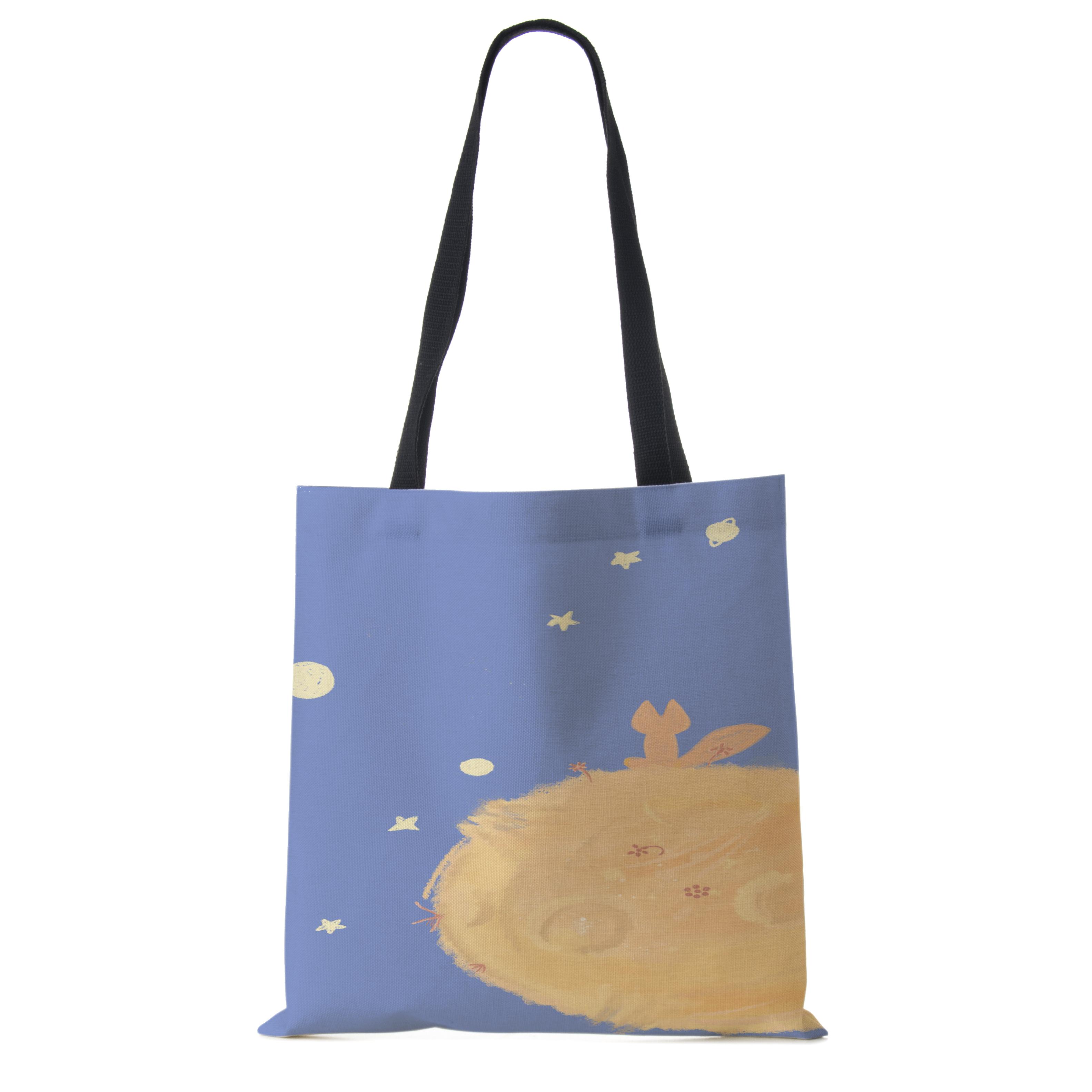 

Классический мультфильм Маленький принц Лис Роза Принт Женские сумки-тоут Женские повседневные сумки через плечо Эко сумки для покупок Уличные CLE