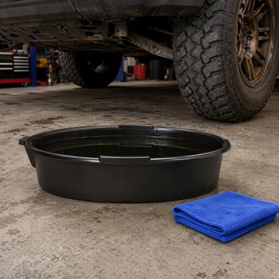 Yousheng Engine Oil Drain Pan 7-Quart Black Plastic Oil Change Pan, Waste Oil Catch Basin, Car Waste Oil Tray, Auto Repair Receiver