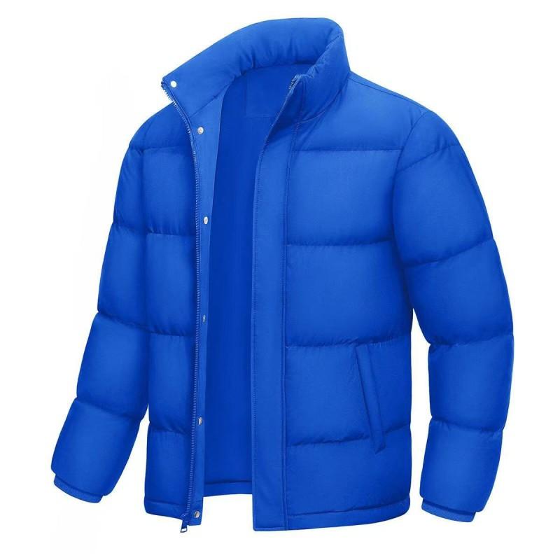 Mens Solid Thick Cotton Puffer Coat Winter Warm Casual Stand Collar Jacket