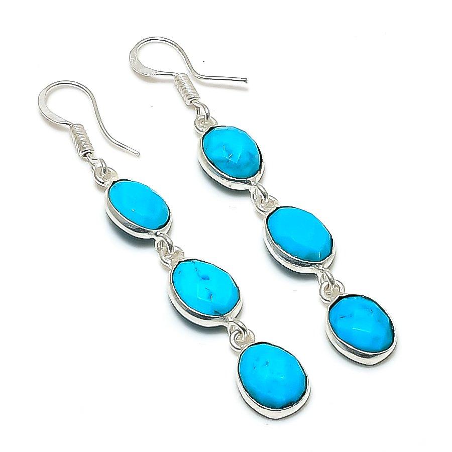 Arizona Turquoise Gemstone 925 Sterling Silver Jewelry Earring 2.40" KJ-1669