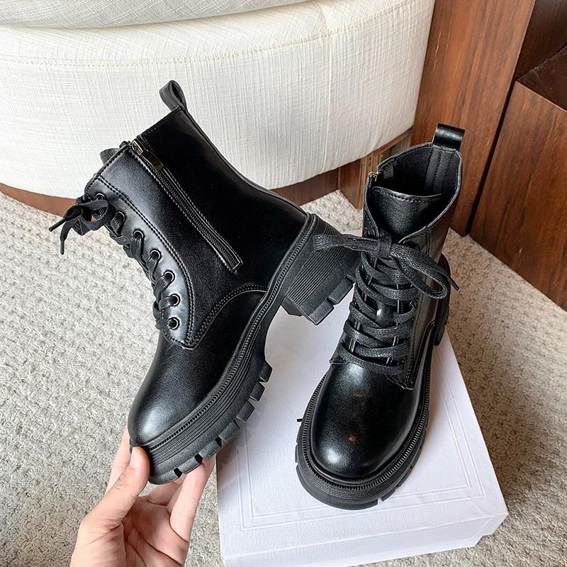 Stivaletti alla Caviglia in Pelle da Donna Autunno Inverno Comodi Punta Rotonda Sneakers Casual Street Style Cerniera Stivali Corti da Moto da Donna