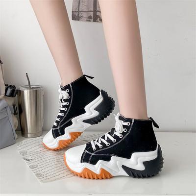 Freizeit-Sneaker Damen Dicke Sohle Keilabsatz Schuhe Gemischte Farben Echtes Rindsleder Höhenverstärkende Plateauschuhe Damen