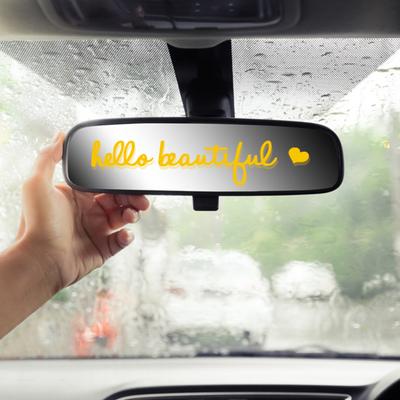 4Pcs Rearview Mirror Decal Set Hello Beautiful Letters Self Affirmations Reflective Pink Vinyl Car Stickers for Women