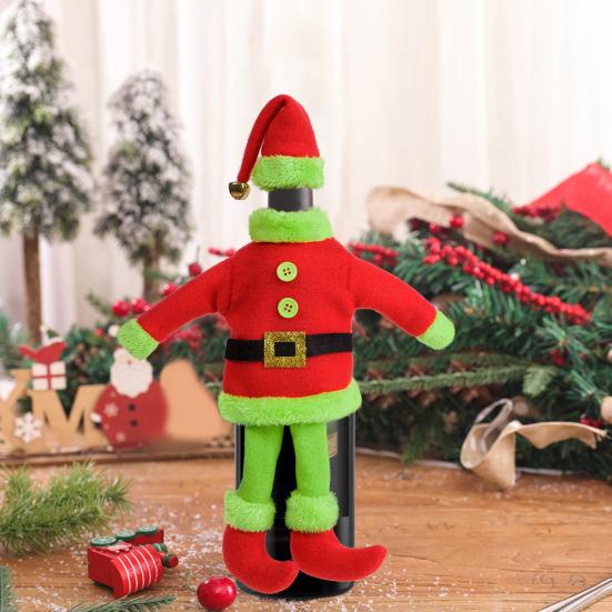 Santa Suit Wine Bottle Cover Christmas Wine Bottle Topper Covers with Leg And Hat Holiday Dining Table Centerpiece for Xmas Party Decor