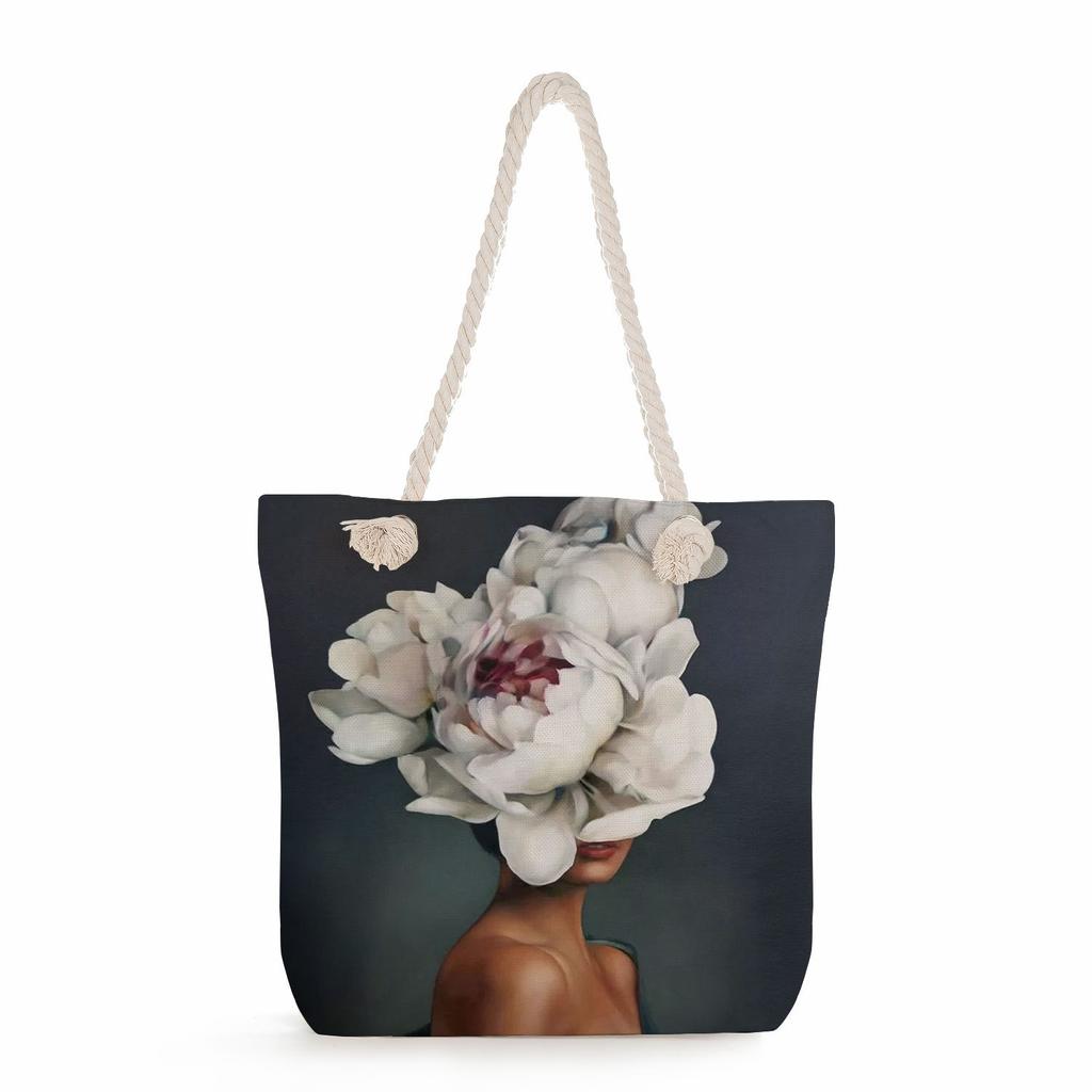 Flower Woman Print Thick Rope Single-shoulder Beach Bag 7213