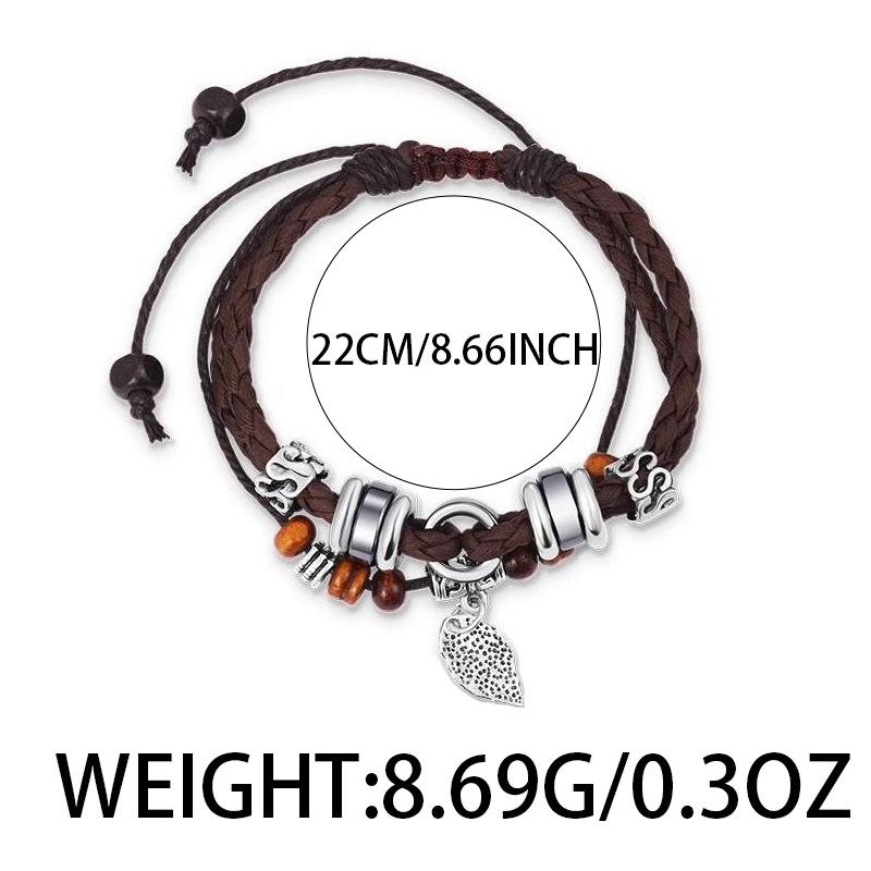 Herren Retro Mehrschicht Leder Baumblatt Armband - Handgewebt, Schlicht, Studentenfreundlich und Ideal für Paare.