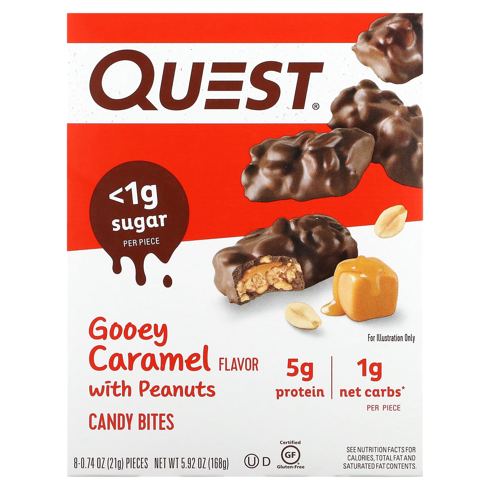 

Quest Nutrition, Candy Bites, Chewy Caramel Flavor, with Peanuts, 8 bites, 0.74 oz (21 g) each
