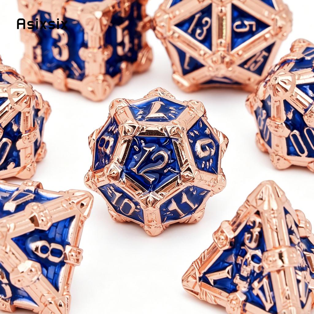 7 Pcs Yellow Blue Flower Metal Dice Solid Metal Polyhedral Dice Set Suitable for Role-Playing RPG Board Game Role-Playing RPG