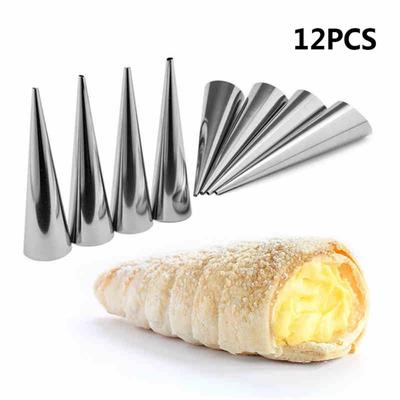 6/12/24pcs Kitchen Stainless Steel Baking Cones Horn Pastry Roll Cake Mold Spiral Baked Croissants Tubes Cookie Dessert Tool