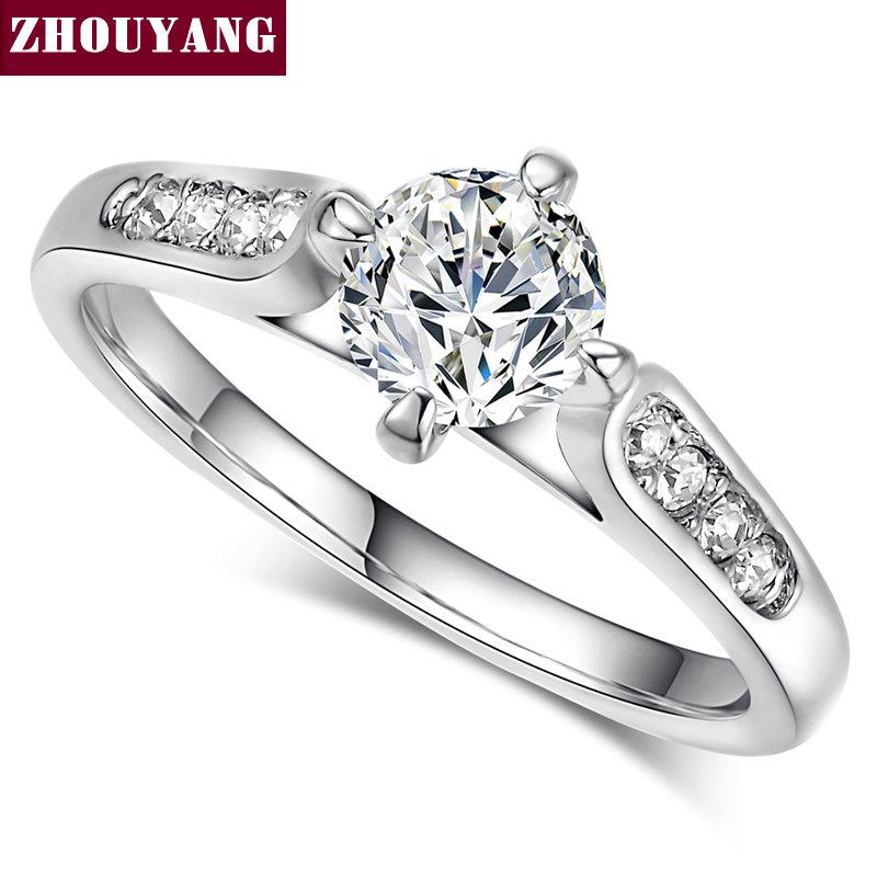 ZHOUYANG Engagement Wedding Ring For Women Classic Prong Setting CZ  Rose Gold Color Fashion Jewelry Lover's Ring R064 R065