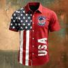 Men's Short Sleeve Button Down Shirt Collared Casual Fit with Letter Print and USA Flag Inspired Pattern for Spring Summer