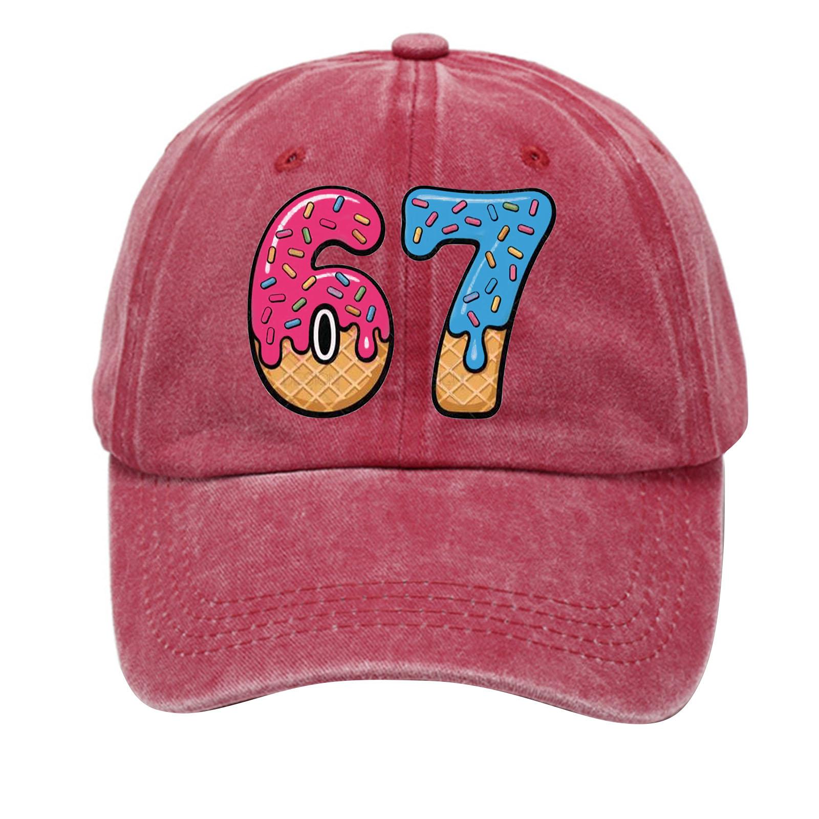 

Washed Cotton Baseball Cap With Printed Distressed Soft Top Denim Hat For Men, European And American Retro Hat One Size червоний