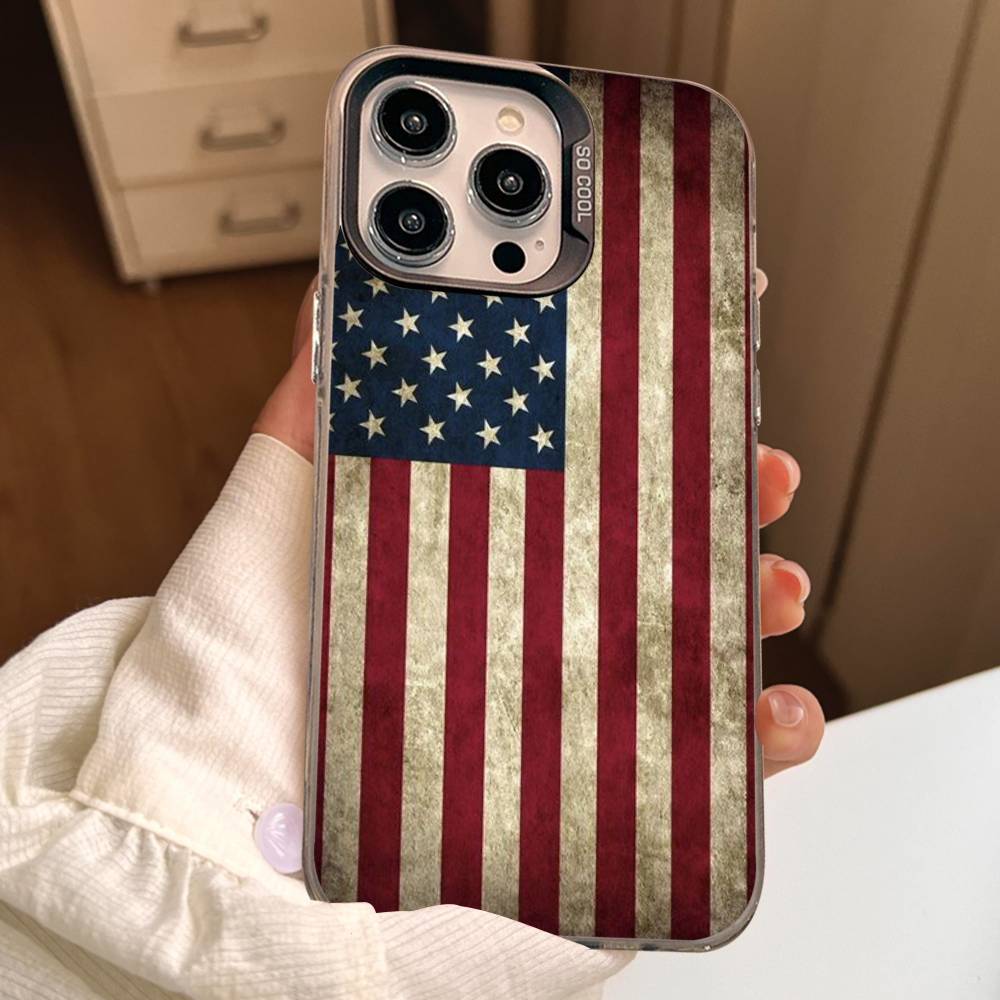 USA & UK Flaggen Hülle für iPhone 17Air 16 15 14 13 12 11 Pro Max X XS XR Plus Bunte Silberne Handyhülle