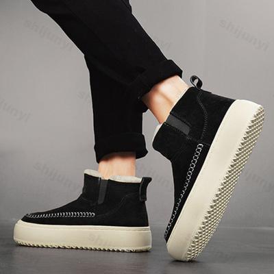 Fashion Men's Cotton Shoes 2025 Winter Platform Plush Thicken Warm Cotton Boots Slip On Fashion Outdoor Non-slip Comfortable Short Boots