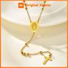 Vnox Stylish Stainless Steel Virgin Mary Necklaces, Multiple Beads Chain Cross Pendant, Long Sweater Chain Jewelry For Women