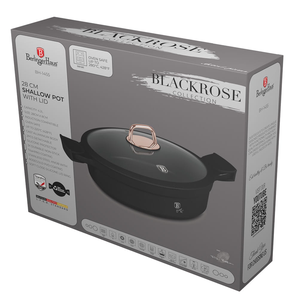 Wok Garnek niski z powłoką tytanową 4.2L 28cm BERLINGER HAUS Black Rose BH-1455